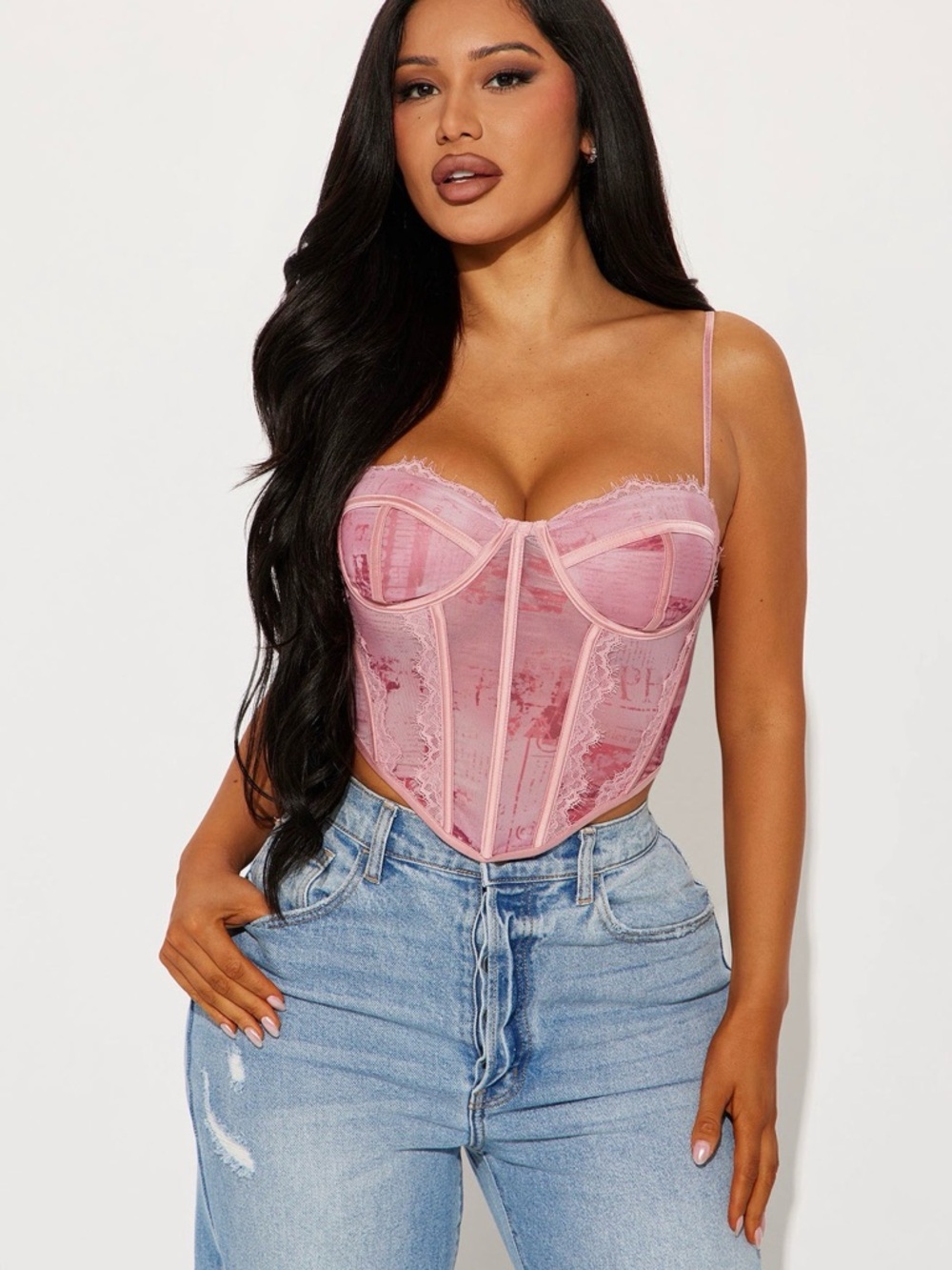 Fashion Nova Pink Lace Bustier Crop Top